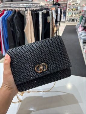 Black Crystal-Embellished Chain Shoulder Bag
